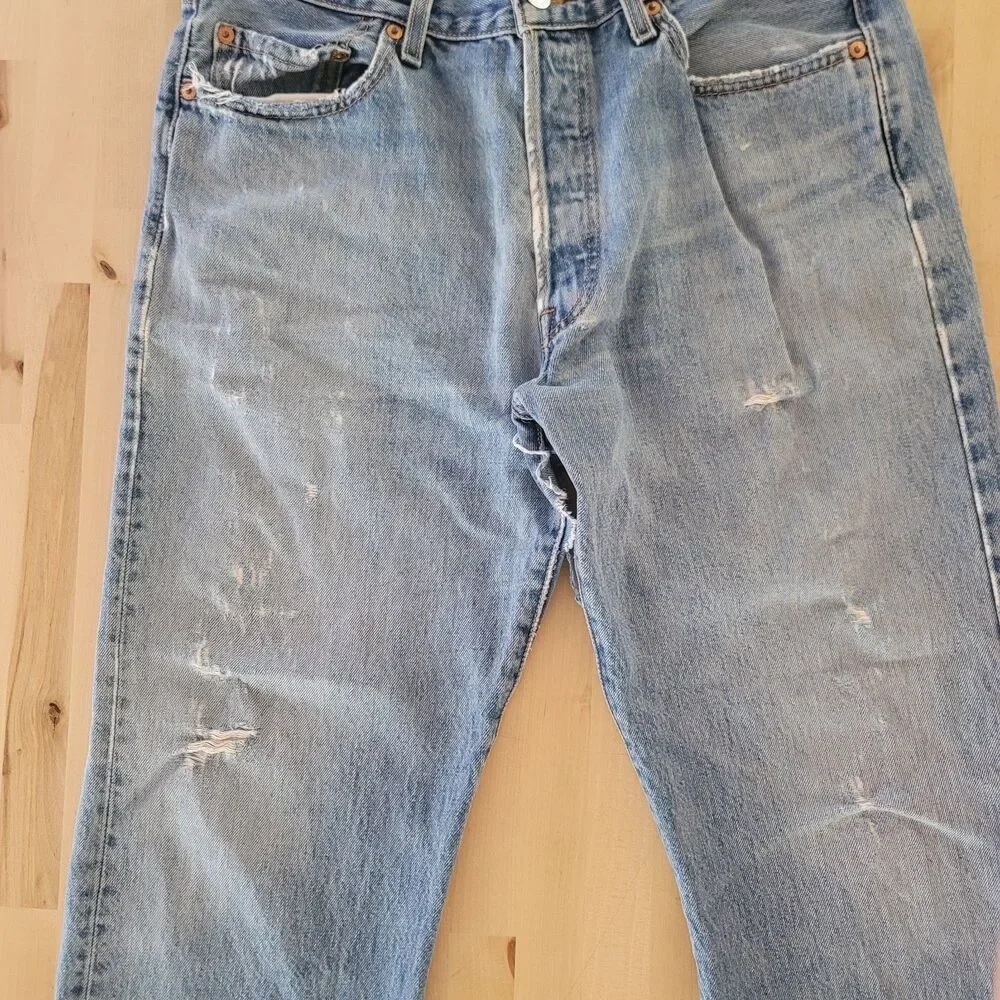 Mens Levis 501XX Button Fly Jeans 34x32 Light Wash Straight Leg Cotton H Vtg
